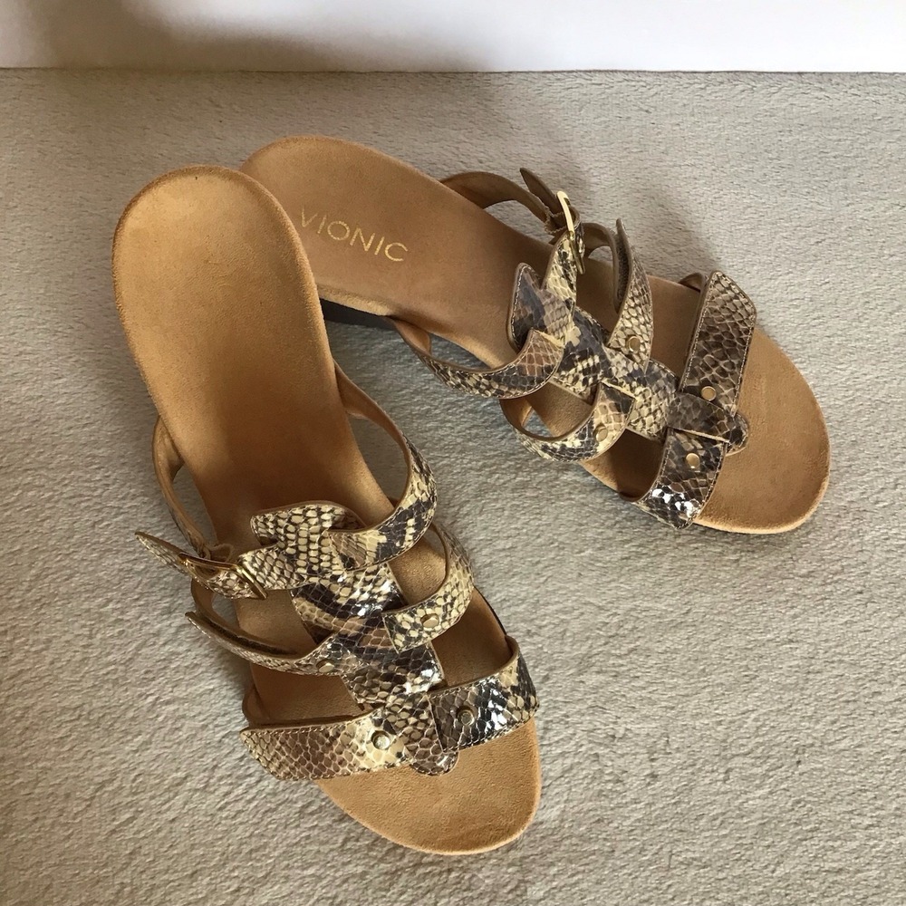 VIONIC Orthaheel PARK RADIA Strap Wedge Sandals * Natural Snake 🌺 Size 8 - Picture 3 of 11